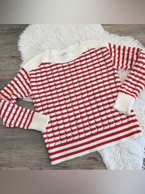 LOFT Pointelle Stripe Knit Sweater Americana Summer Cotton Natural Fibers XS